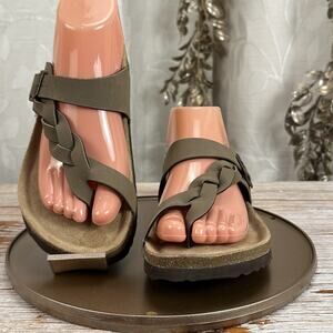 Cushionaire Libby Taupe Braided Slip-On Sandals Women’s 8M Suede Footbed Comfort